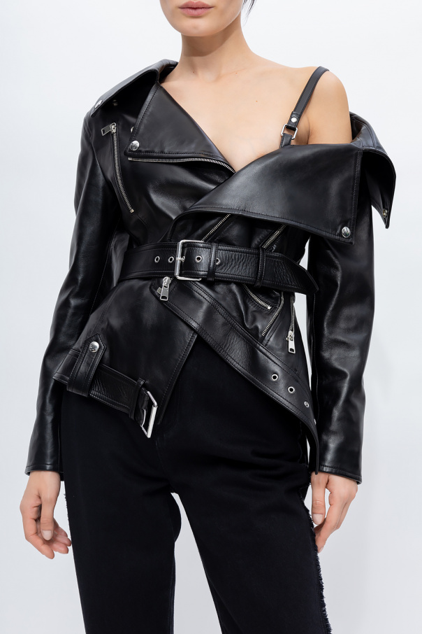 Leather jacket clearance off the shoulder